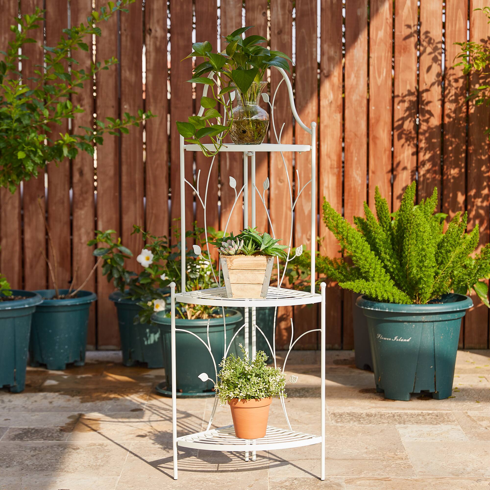 Glitzhome® 3-Tiered Metal Corner Shelf Planter Stand